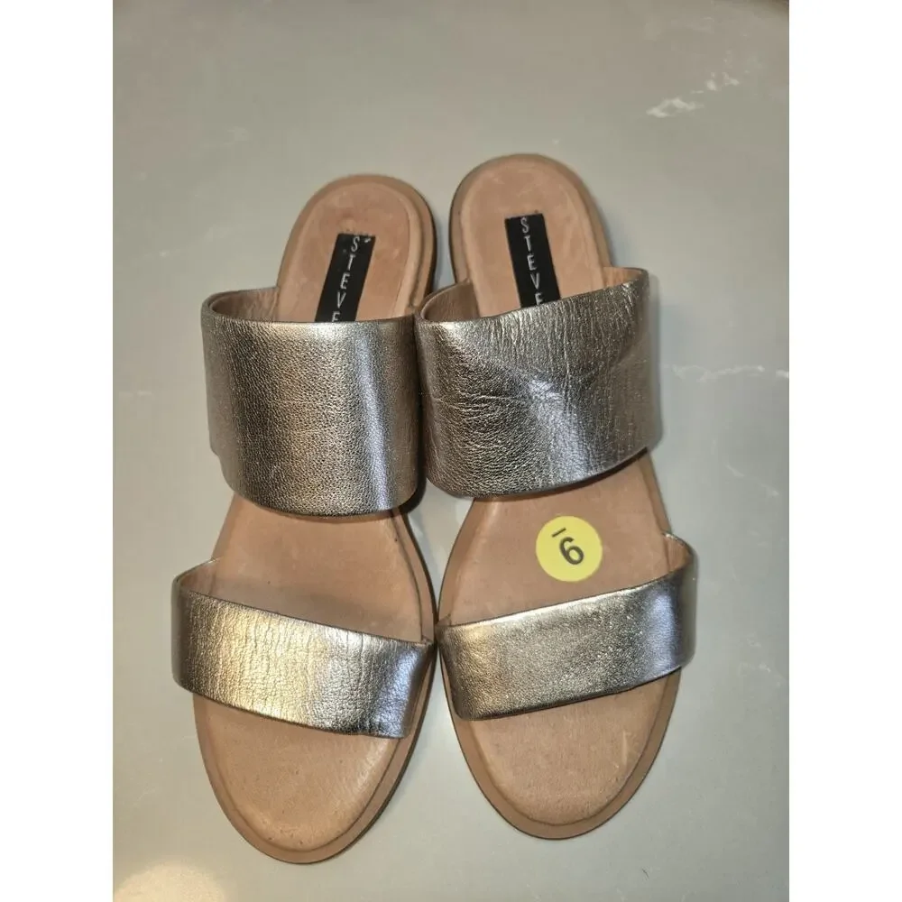 Steven Madden Gold Leather Dual Strap Sandals Size 9 Slip Ons 2